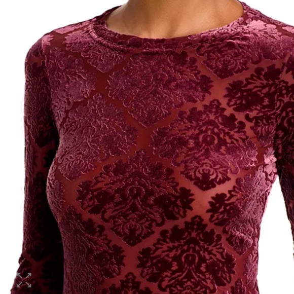 PAIGE Chellle Velvet Burnout Long Sleeve Crewneck Top NWT NEW Bloomingdale’s XS - Picture 8 of 10
